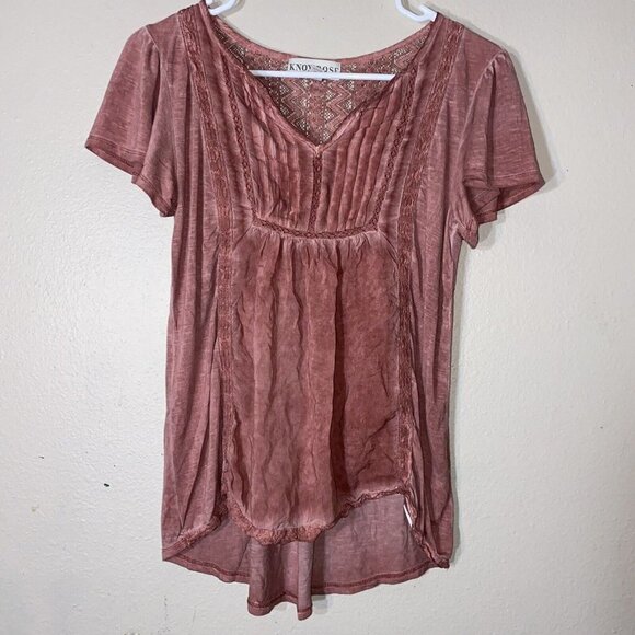 Knox Rose Womens Dusty Pink Short Sleeve Embroidered Top Size XS V-Neck Flowy - Picture 1 of 5